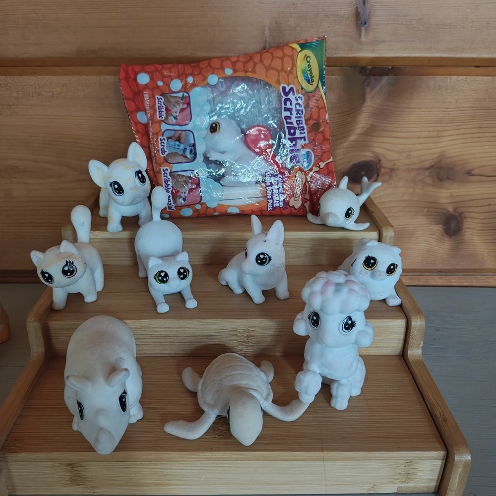 Crayola Scribble Scrubbie Pets Lot of 10 Cat Dolphin Rod Rex Rhino Turtle Dog